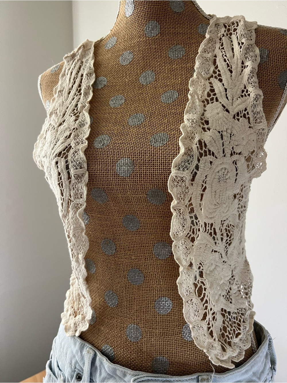 Express Cream Floral Lace Vest